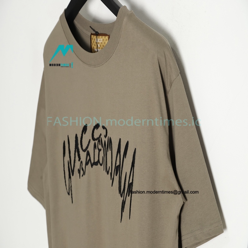 Gucci - Balenciaga Embroidered Logo Short Sleeve T-shirt