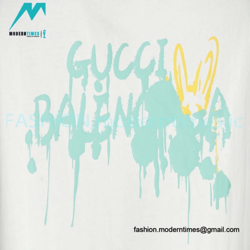Balenciaga - Gucci Co-branded Green and Yellow Fluid Graffiti Print Short Sleeve
