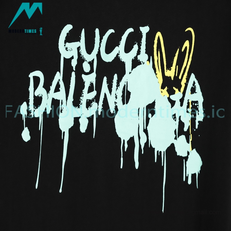 Balenciaga - Gucci Co-branded Green and Yellow Fluid Graffiti Print Short Sleeve