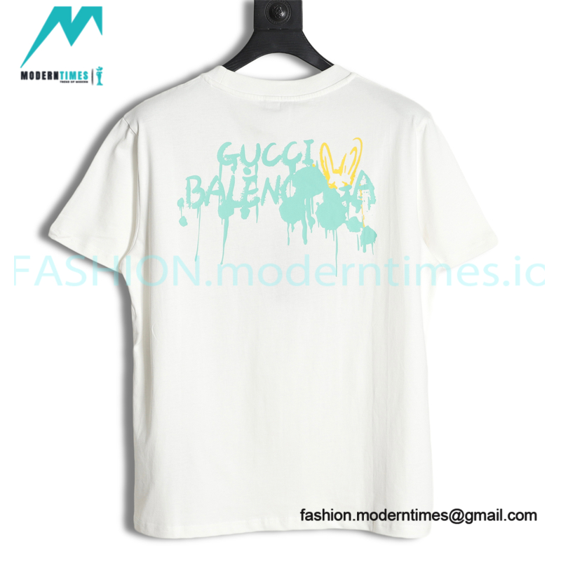 Balenciaga - Gucci Co-branded Green and Yellow Fluid Graffiti Print Short Sleeve