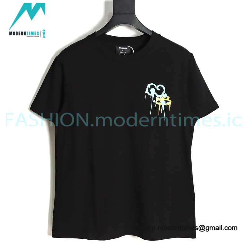 Balenciaga - Gucci Co-branded Green and Yellow Fluid Graffiti Print Short Sleeve