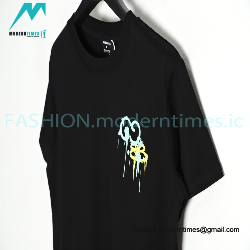 Balenciaga - Gucci Co-branded Green and Yellow Fluid Graffiti Print Short Sleeve