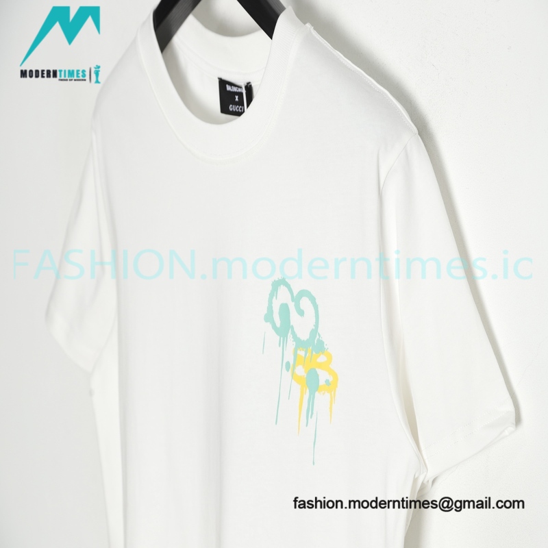 Balenciaga - Gucci Co-branded Green and Yellow Fluid Graffiti Print Short Sleeve