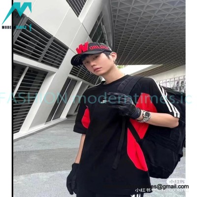 Balenciaga - Adidas Co-branded 23SS Black and Red Patchwork Short Sleeve T-shirt