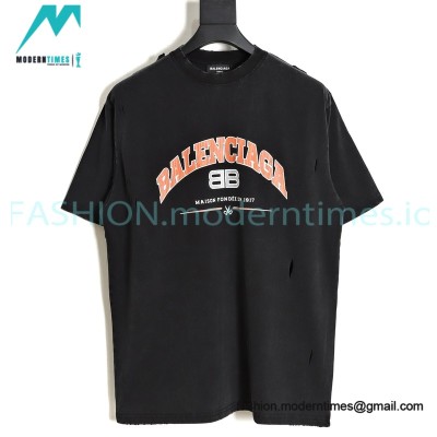 Balenciaga - 22SS Arc Type Letter Knife Cut Hole Short Sleeve T-shirt