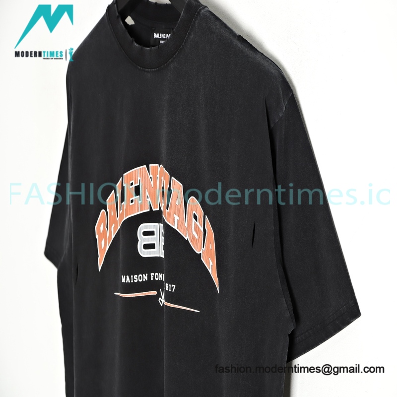 Balenciaga - 22SS Arc Type Letter Knife Cut Hole Short Sleeve T-shirt