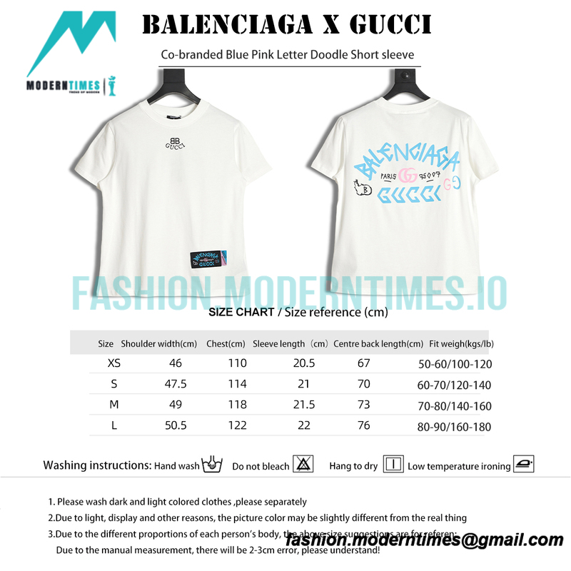 Balenciaga - Co-branded Blue Pink Letter Doodle Short sleeve
