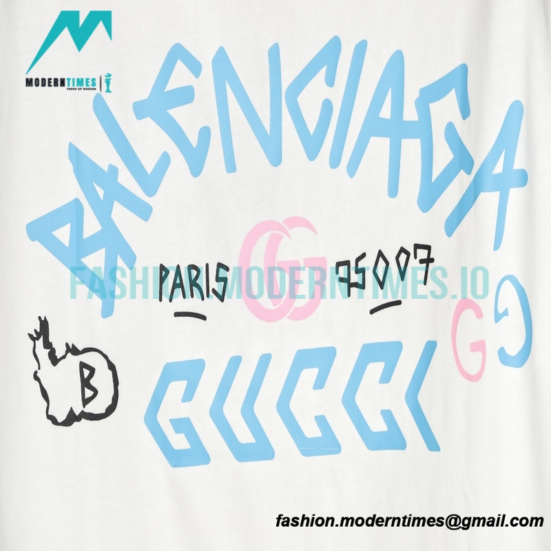Balenciaga - Co-branded Blue Pink Letter Doodle Short sleeve