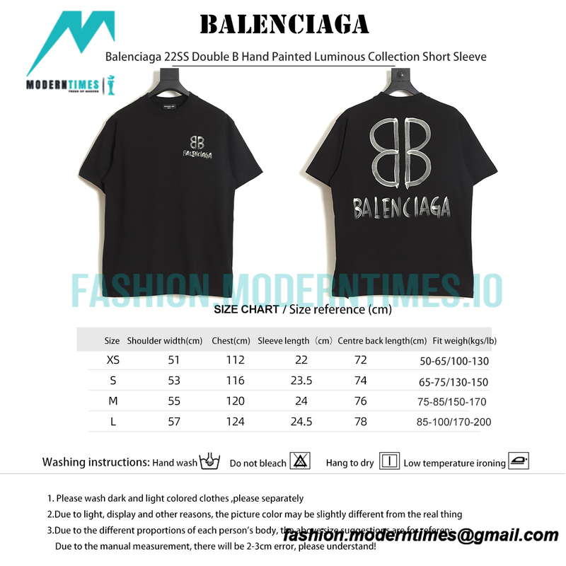 Balenciaga - 22SS Double B Hand Painted Luminous Collection Short Sleeve