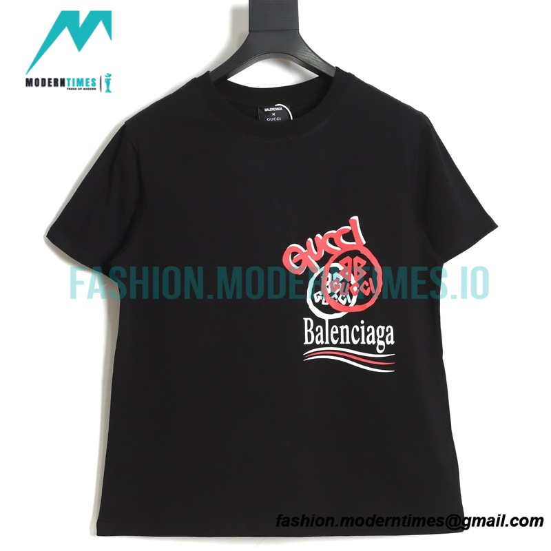 Balenciaga - Gucci Red-White Graffiti Cola Print Short Sleeve