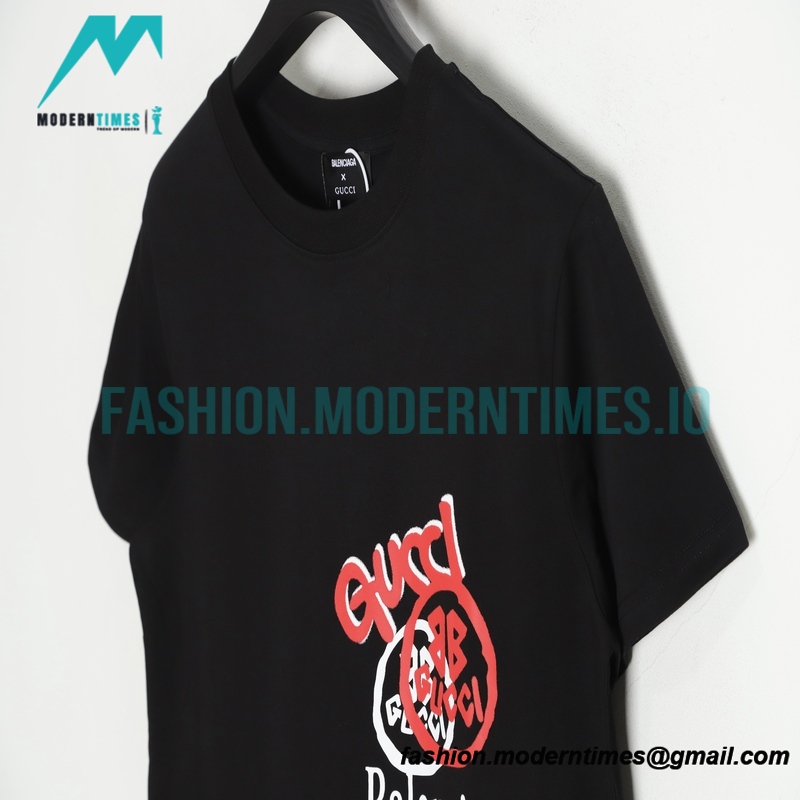 Balenciaga - Gucci Red-White Graffiti Cola Print Short Sleeve