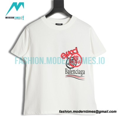 Balenciaga - Gucci Red-White Graffiti Coke Print Short Sleeve