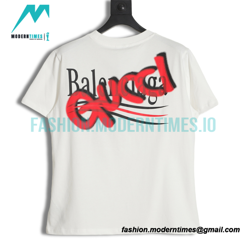 Balenciaga - Gucci Red-White Graffiti Coke Print Short Sleeve