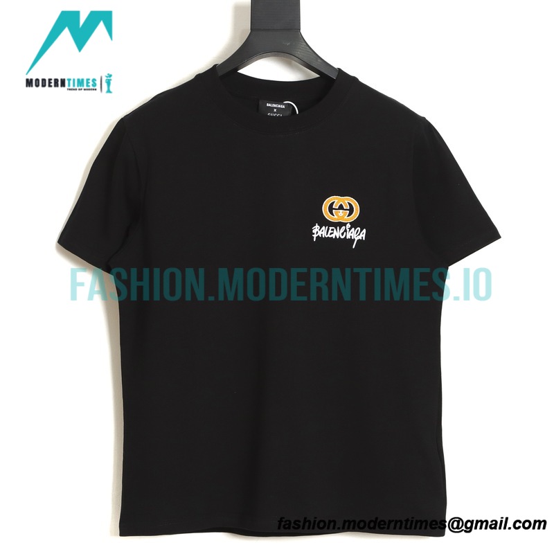  Balenciaga - Gucci Chest Embroidered Short Sleeve 