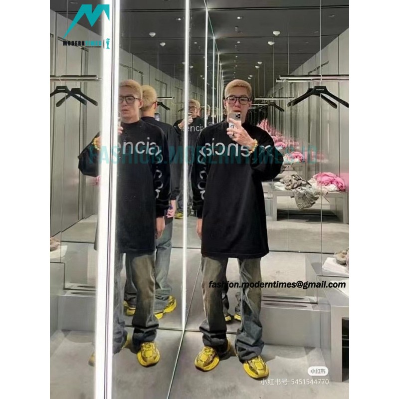 Balenciaga - 23Fw One-piece Seamless Embroidery Website Letter Embroidery Long Sleeve T-shirt