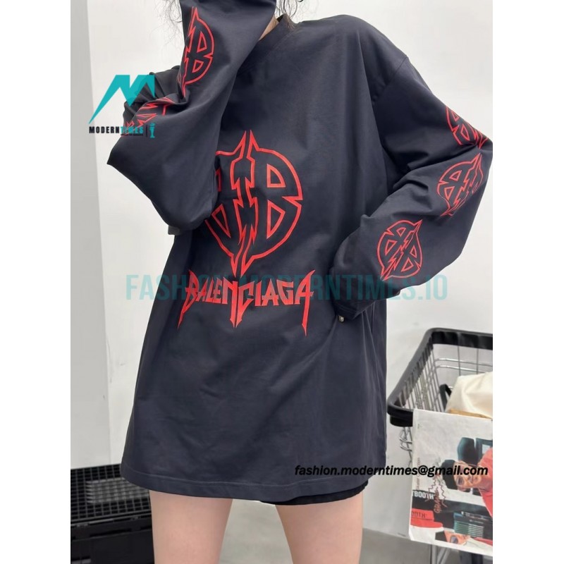 Balenciaga - 23FW Large Label Double B Crack Printed Long Sleeve T-shirt
