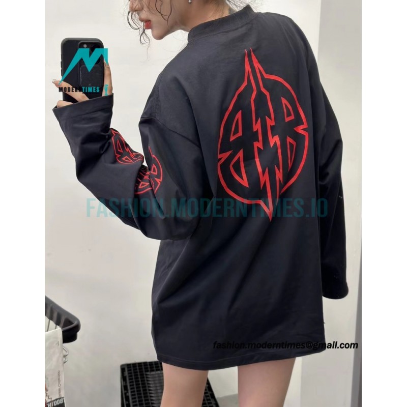 Balenciaga - 23FW Large Label Double B Crack Printed Long Sleeve T-shirt