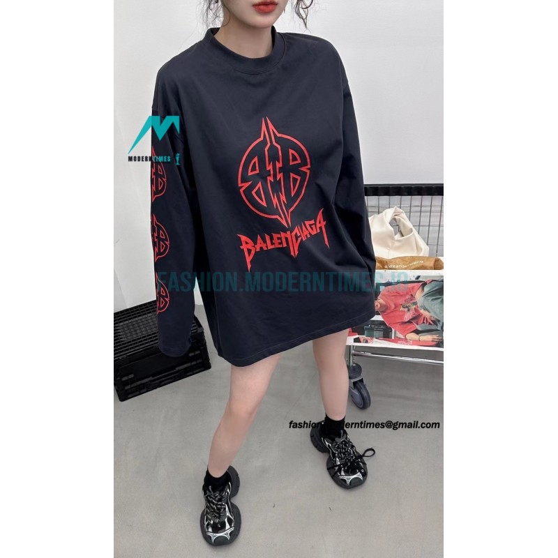 Balenciaga - 23FW Large Label Double B Crack Printed Long Sleeve T-shirt
