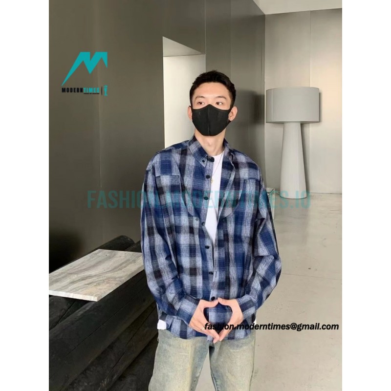 Balenciaga - Washed Willow Nail Plaid Long-sleeved Shirt