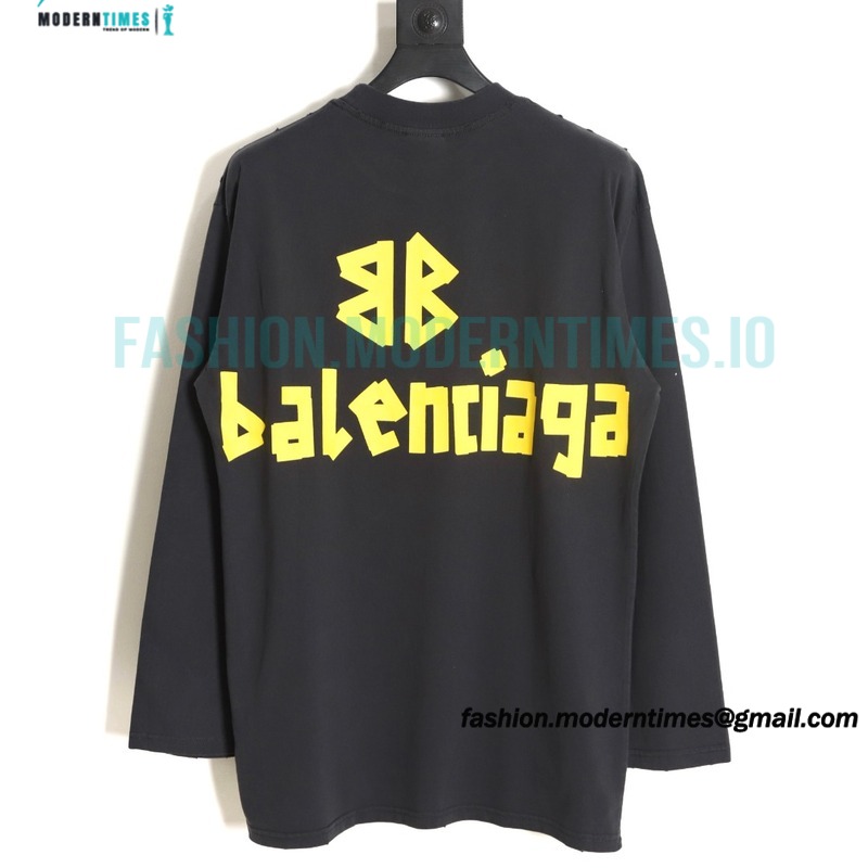Balenciaga - 23FW Large Label Double B Crack Printed Long Sleeve T-shirt