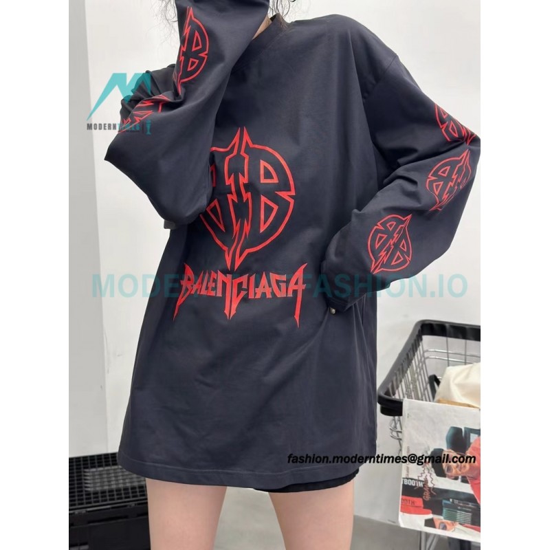Balenciaga - 23FW Large Label Double B Crack Printed Long Sleeve T-shirt