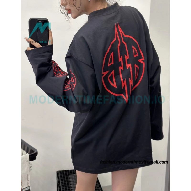 Balenciaga - 23FW Large Label Double B Crack Printed Long Sleeve T-shirt