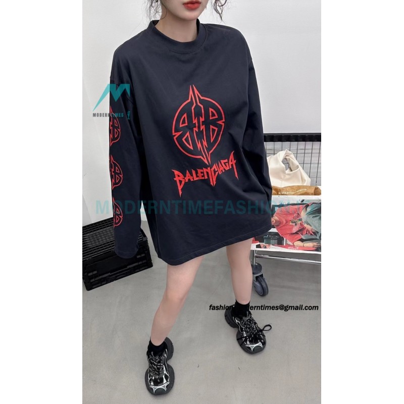 Balenciaga - 23FW Large Label Double B Crack Printed Long Sleeve T-shirt