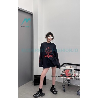 Balenciaga - 23FW Large Label Double B Crack Printed Long Sleeve T-shirt
