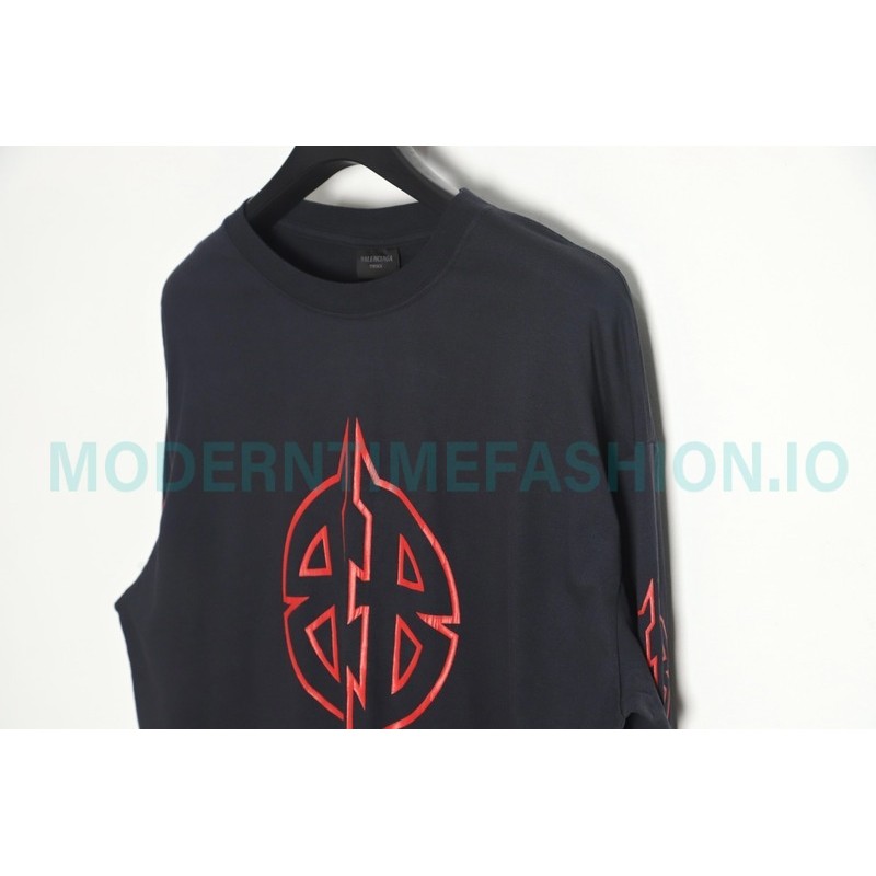 Balenciaga - 23FW Large Label Double B Crack Printed Long Sleeve T-shirt