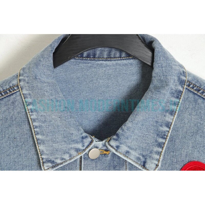 Comme Des Garcons - Denim Jacket With Big Hearts In Red