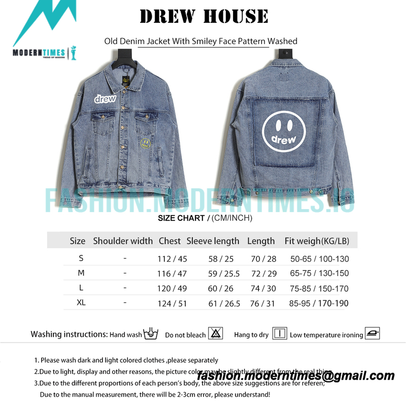 Drew House - Old Denim Jacket With Smiley Face Pattern Washed