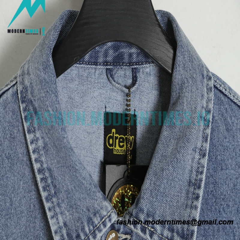 Drew House - Old Denim Jacket With Smiley Face Pattern Washed