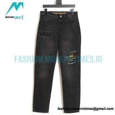 Drew House - 20ss Smiling Face Broken Holes In Washed Embroidered Jeans