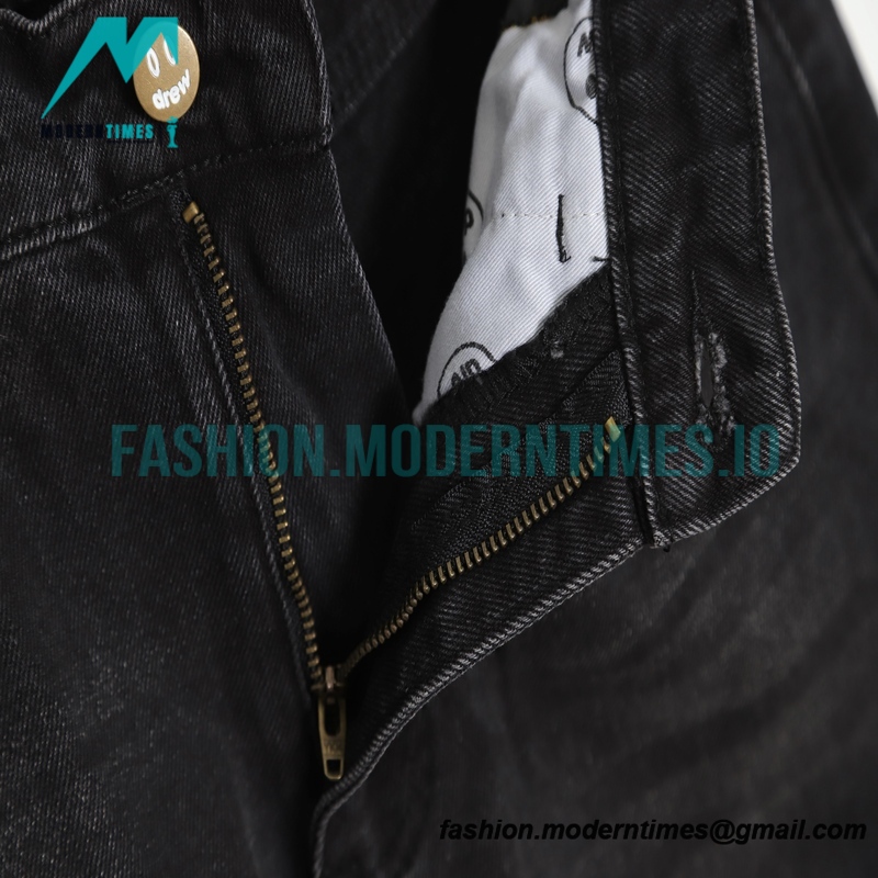 Drew House - 20ss Smiling Face Broken Holes In Washed Embroidered Jeans