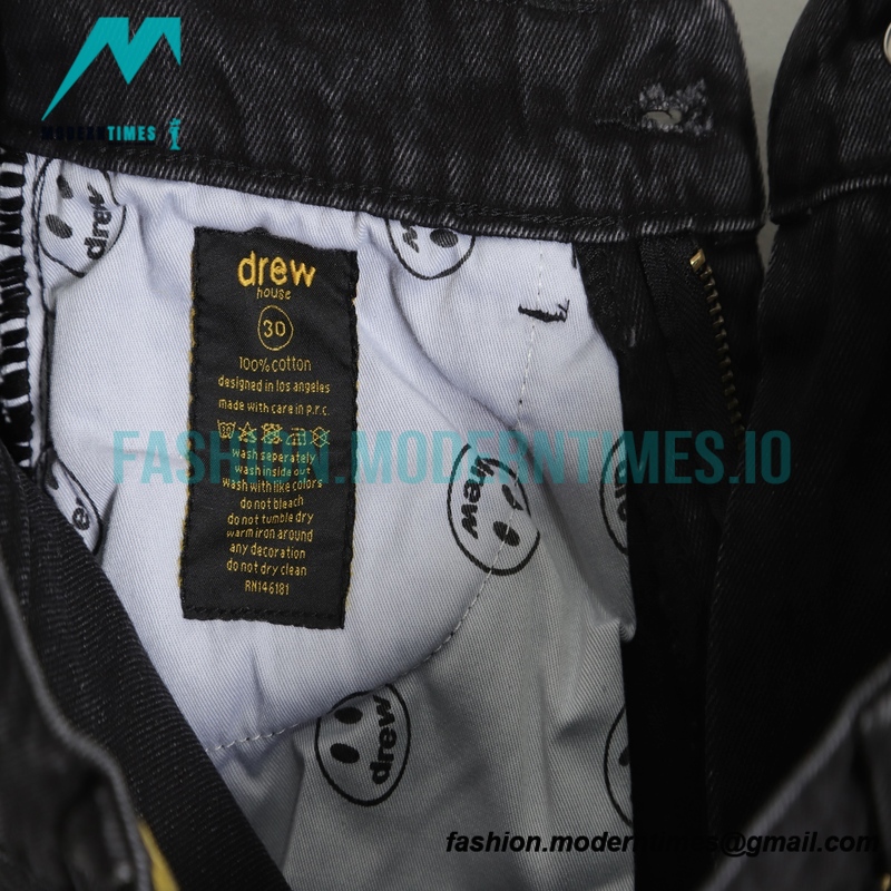 Drew House - 20ss Smiling Face Broken Holes In Washed Embroidered Jeans