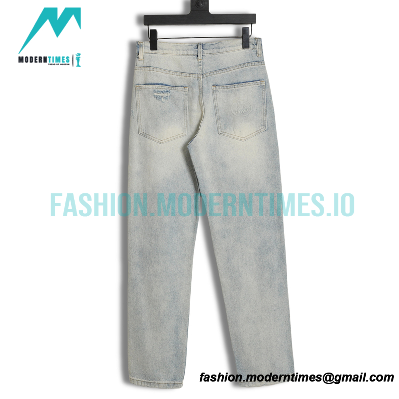Drew House - 20ss Smiling Face Broken Holes In Washed Embroidered Jeans