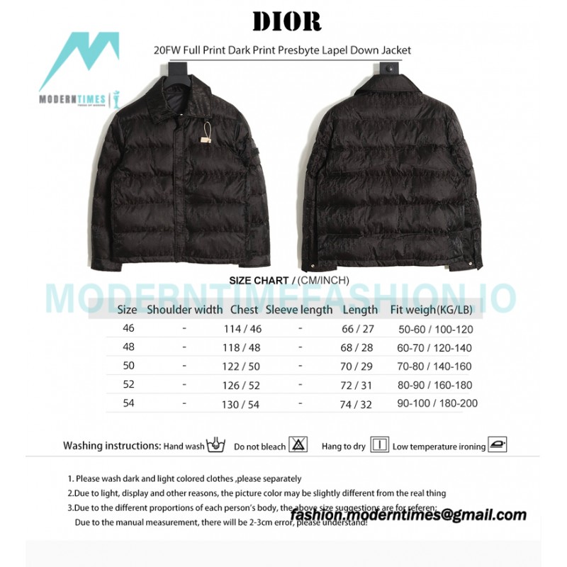 Dior - 20FW Full Print Dark Print Presbyte Lapel Down Jacket