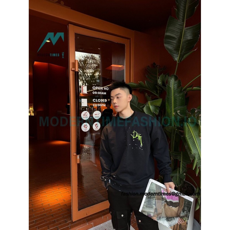 Dior - Splash Ink Embroidery Logo Round Neck Hoodie