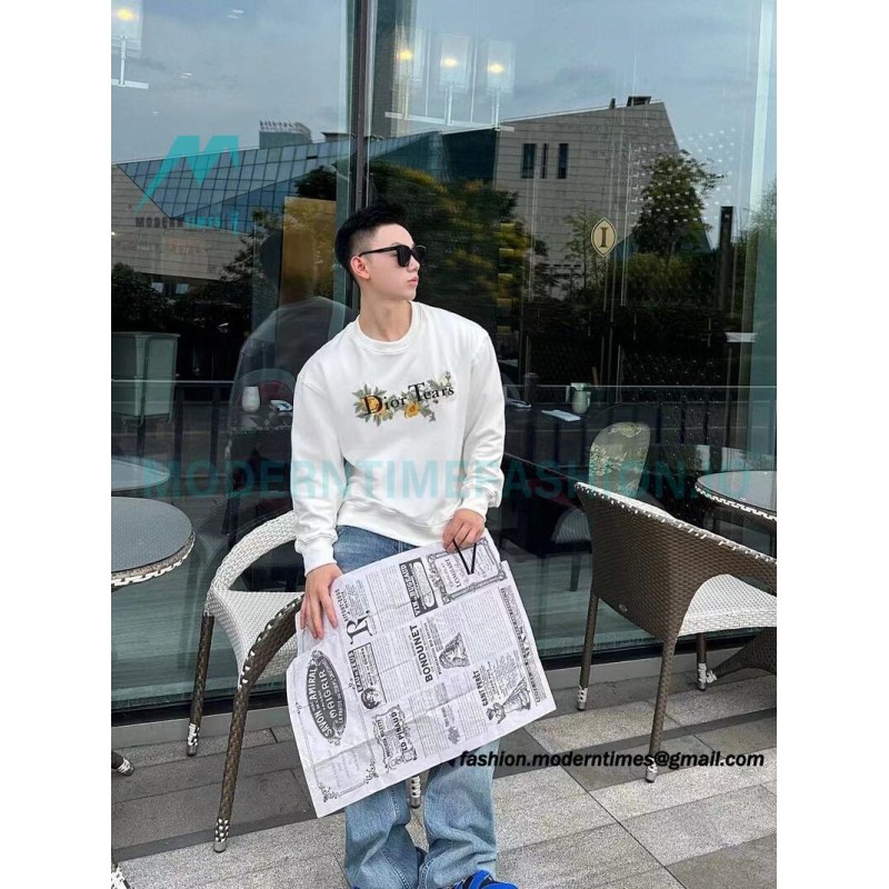 Dior - CD Floral Letter Logo Three-dimensional Embroidery Round Neck Hoodie