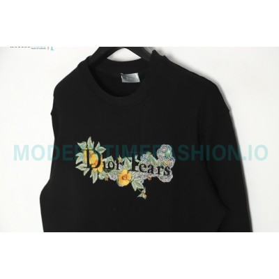 Dior - CD Floral Letter Logo Three-dimensional Embroidery Round Neck Hoodie