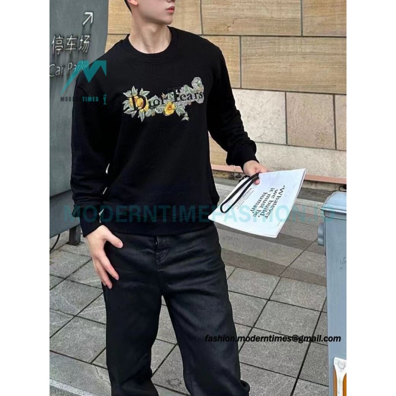 Dior - CD Floral Letter Logo Three-dimensional Embroidery Round Neck Hoodie