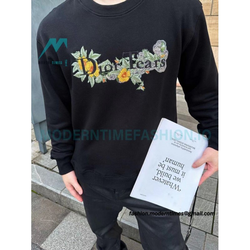 Dior - CD Floral Letter Logo Three-dimensional Embroidery Round Neck Hoodie