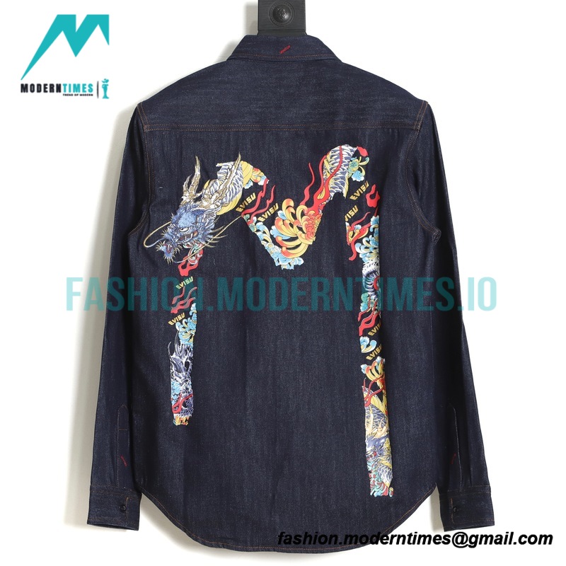 Evisu - 23fw Neptune Embroidered Big M Print Long Sleeve Shirt