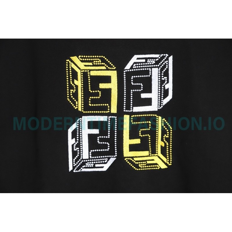 Fendi - Double F Embroidered Logo Round Neck Hoodie