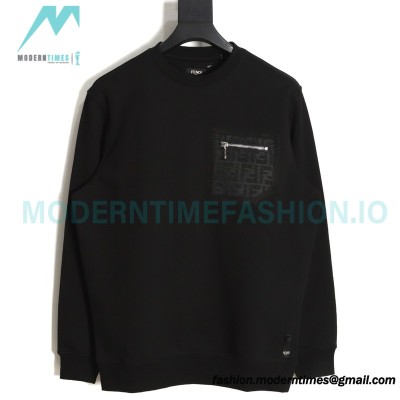 Fendi - 23FW Front FF Zipper Pocket Round Neck Hoodie