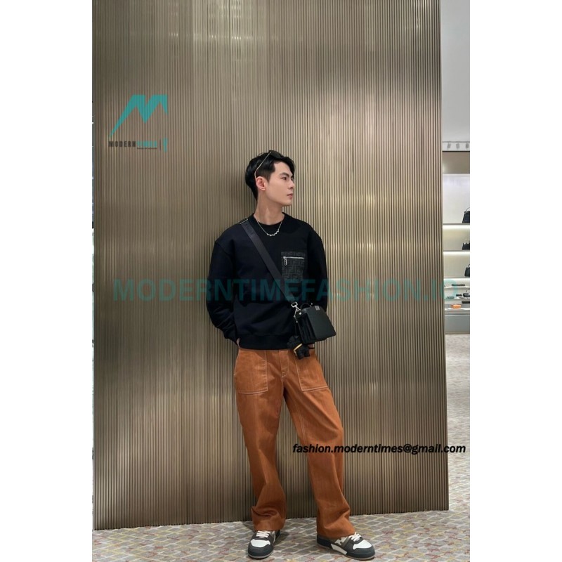 Fendi - 23FW Front FF Zipper Pocket Round Neck Hoodie
