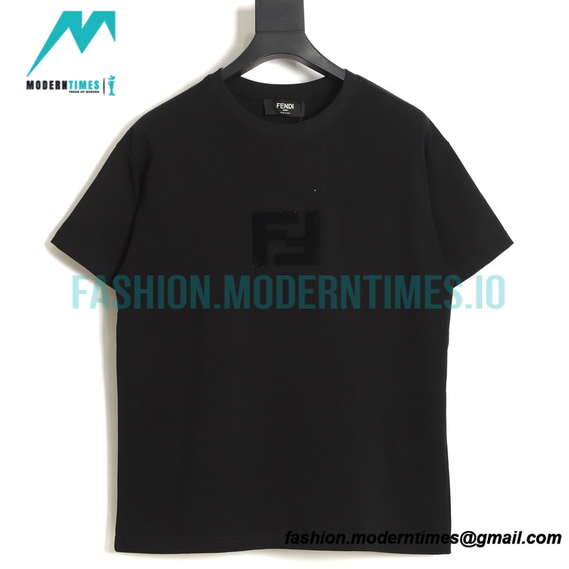 Fendi - 23ss Dark Print Double F Toothbrush Embroidered Short Sleeve T-shirt