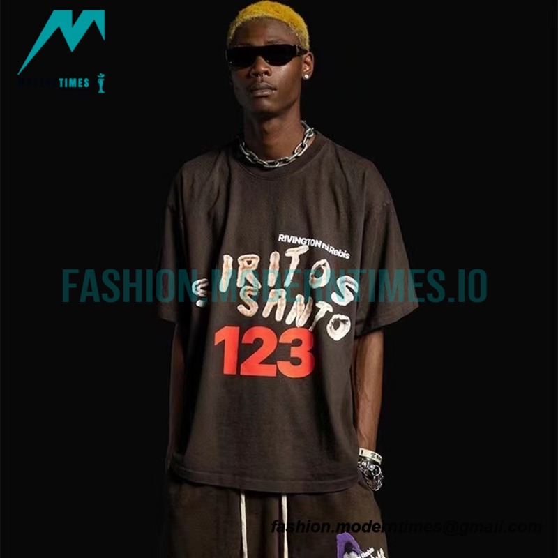 RRR123 - Fear Of God Short Sleeve T-shirt In Grey And Red Letter In Cement