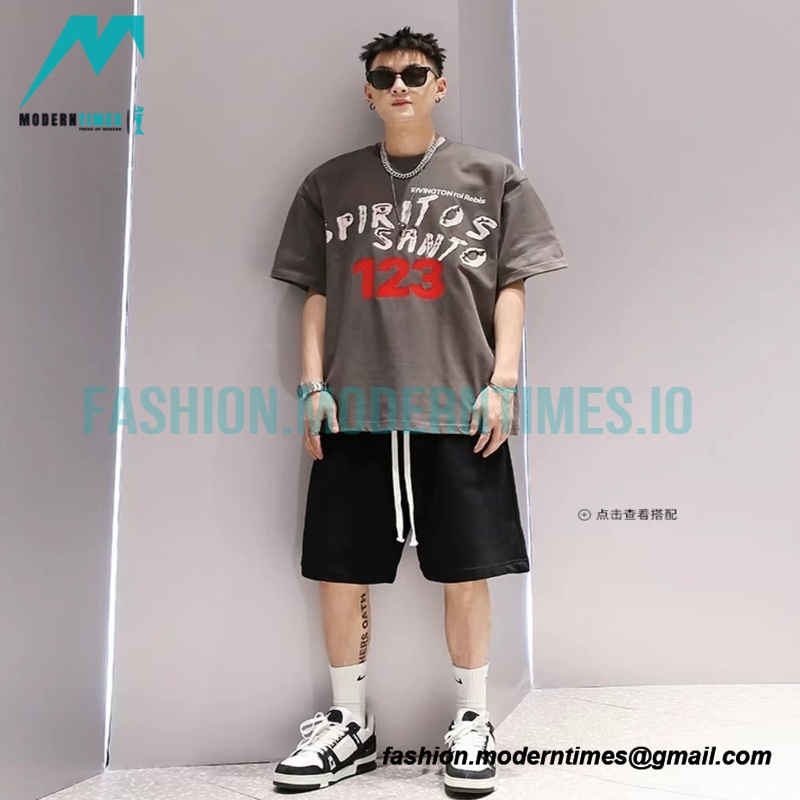 RRR123 - Fear Of God Short Sleeve T-shirt In Grey And Red Letter In Cement