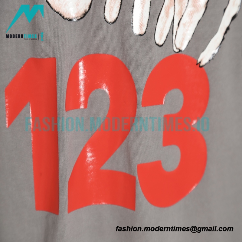 RRR123 - Fear Of God Short Sleeve T-shirt In Grey And Red Letter In Cement